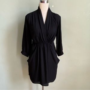 Faux wrap 3/4 sleeve little black dress